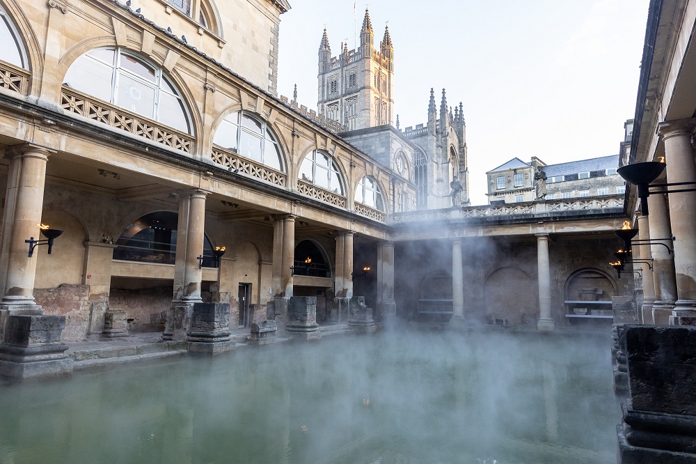 Image: Steam rising up from the Great Bath at sunrise