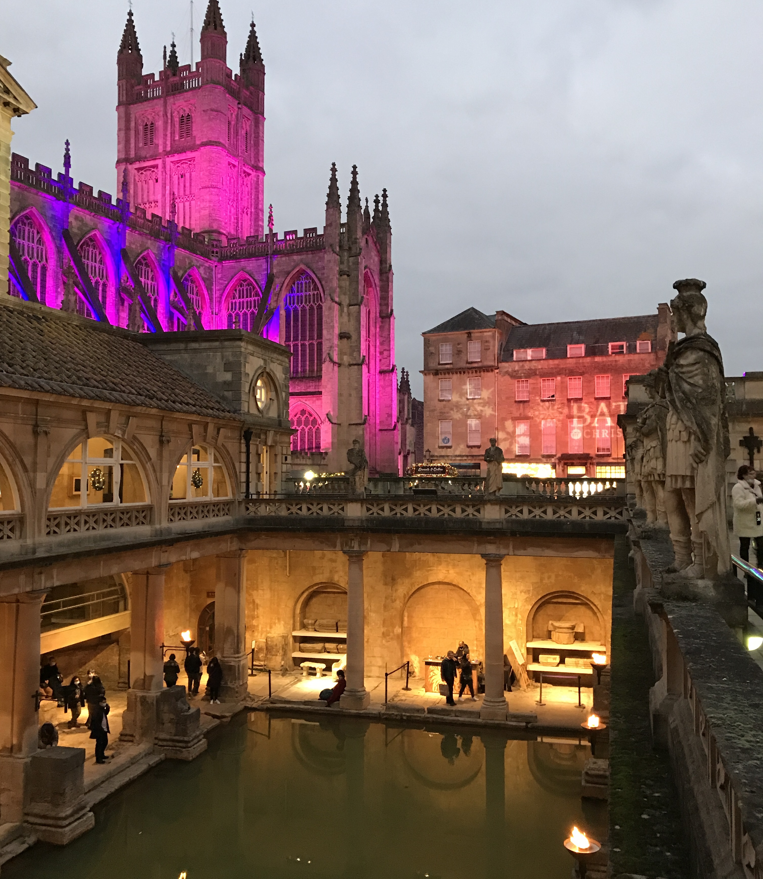 Image: The Roman Baths lit up in the evening